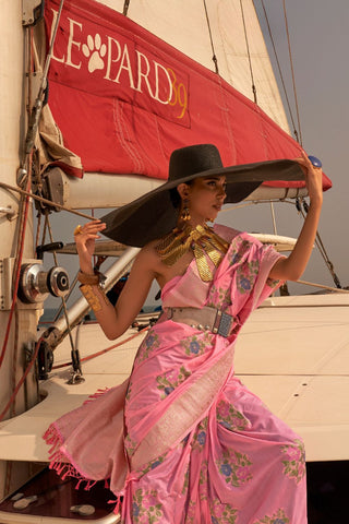 Pink Chinon Nylon Handloom Weaving Saree_kumari Sarees