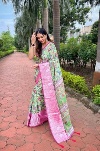 Pink Tussar Dola Satin Silk Saree_Kumari Sarees