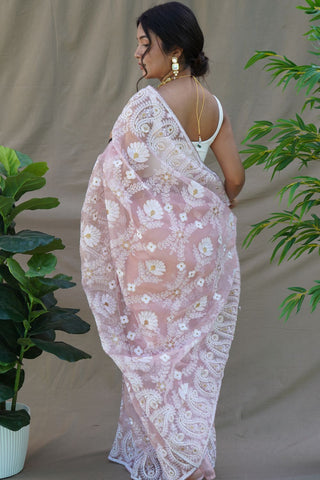 Pink Organza Silk Saree_Kumari Sarees