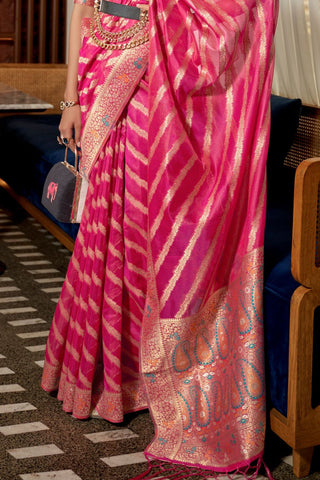 PINK TWO - TONE MEENAKARI WEAVING ORGANZA SAREE