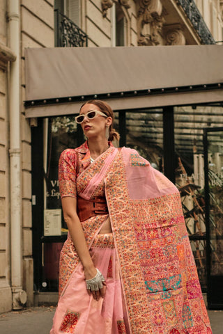 Pink Kashmiri Modal Handloom Weaving Saree_Kumari Sarees