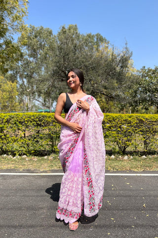 Pink Organza Silk Saree_Kumari Sarees