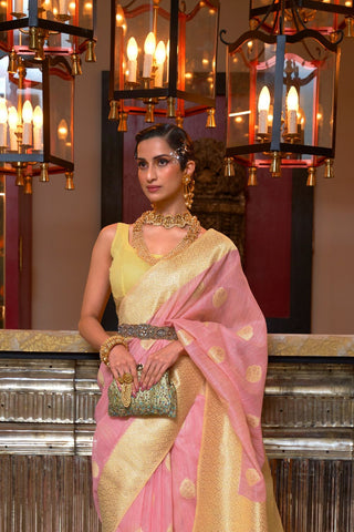 Pink Pure Linen Weaving Saree_Kumari Sarees