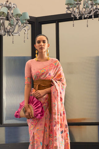 Pink Kashmiri Modal Handloom Weaving Saree_Kumari Sarees