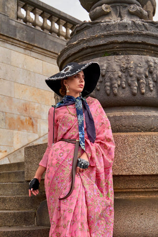 Pink Organza Parsi Handloom Weaving Saree_Kumari Sarees