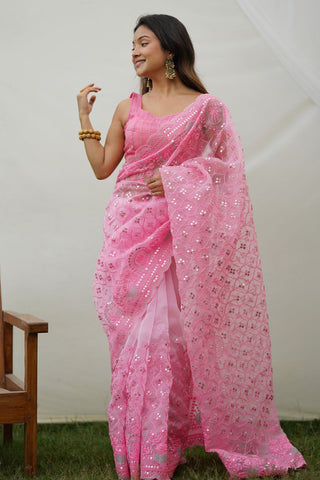 Pink Organza Silk Saree_Kumari Sarees