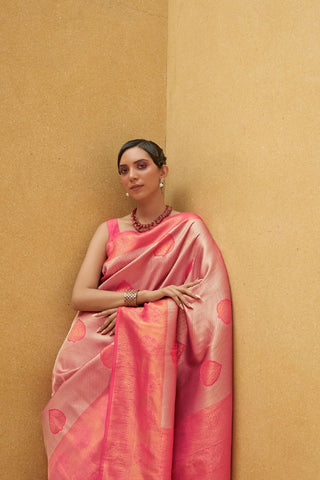 PINK NYLON TWO TONE HANDLOOM WEAVING SAREE