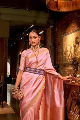 PINK ZARI BASE HANDLOOM WEAVING SILK SAREE