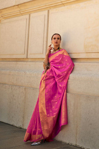 Pink Khaddi Handloom Weaving Silk Saree_Kumari Sarees