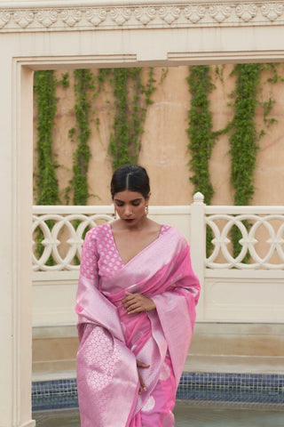 Pink Pure Linen Weaving Saree_Kumari Sarees