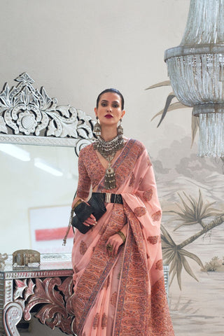 Pink Modal Heavy Kashmiri Handloom Weaving Saree_Kumari Sarees