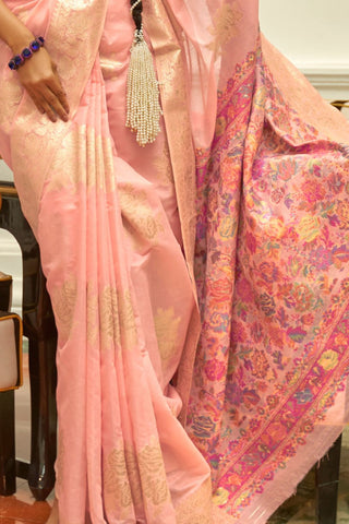 PINK MODAL WEAVING KASHMIRI SILK SAREE