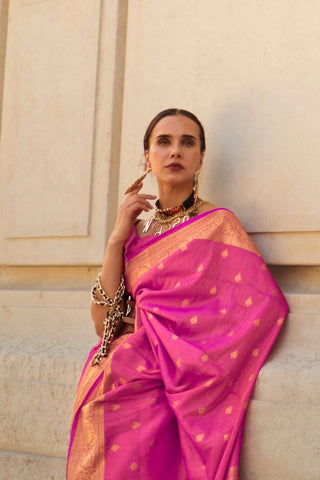 Pink Khaddi Handloom Weaving Silk Saree_Kumari Sarees