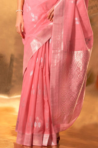 Pink Handwoven Linen Saree_Kumari Sarees