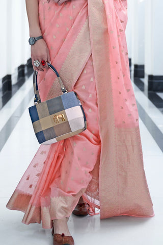 Pink Modal Mukaish Handloom Saree_Kumari Sarees