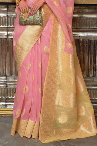 Pink Pure Linen Weaving Saree_Kumari Sarees