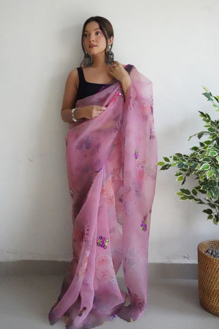 Pink Organza Silk Saree_Kumari Sarees