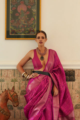 Pink Pure Handloom Two Tone Organza Weaving Saree_Kumari Sarees