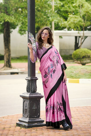 Pink Satin Silk Saree_Kumari Sarees