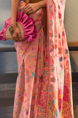 Pink Kashmiri Modal Handloom Weaving Saree_Kumari Sarees