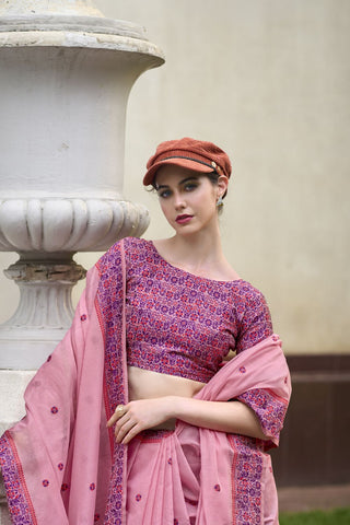 Pink Soft Linen Cotton Saree_Kumari Sarees