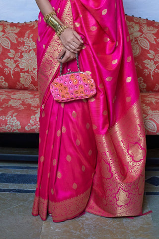 PINK MOSS WEAVE HANDLOOM WEAVING SILK SAREE