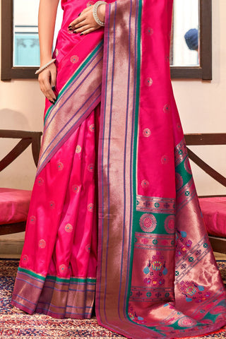 Pink Soft Peshwai Paithani Silk Saree_Kumari Sarees