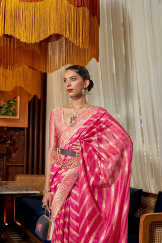 PINK TWO - TONE MEENAKARI WEAVING ORGANZA SAREE