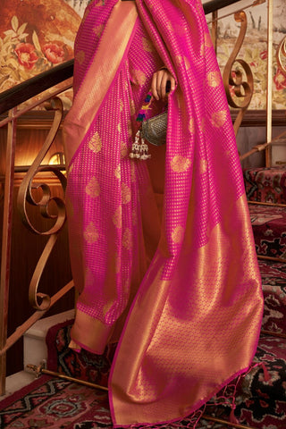 PINK NYLON CHINON TWO - TONE WEAVING SAREE