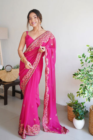 Pink Viscose Saree_Kumari Sarees