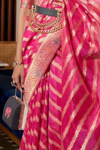 PINK TWO - TONE MEENAKARI WEAVING ORGANZA SAREE