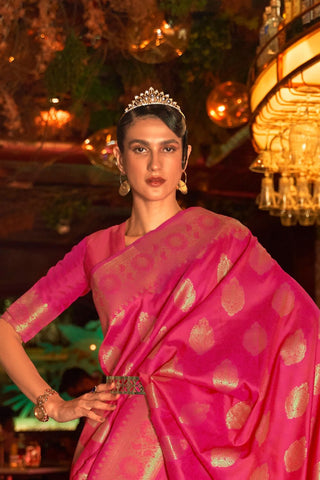 Pink Handloom Weaving Silk Saree_Kumari Sarees