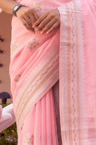 Pink Pure Linen Weaving Saree_Kumari Sarees
