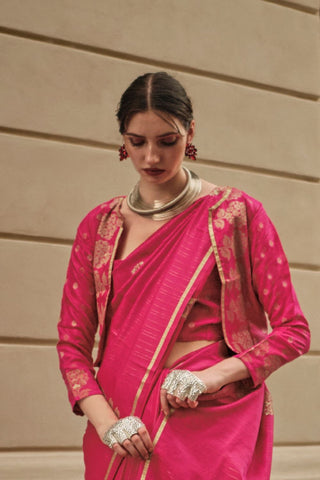 Pink Pure Satin Zari Lining Handloom Weaving Saree_Kumari Sarees