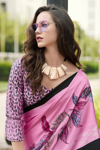 Pink Satin Silk Saree_Kumari Sarees