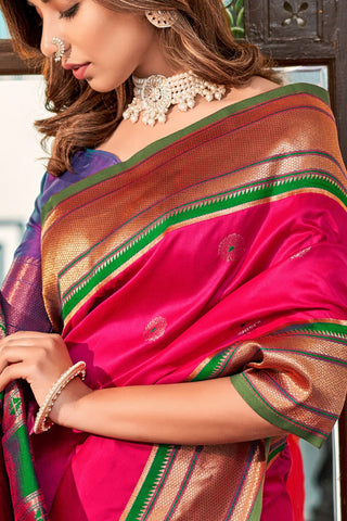 Pink Soft Peshwai Paithani Silk Saree_Kumari Sarees