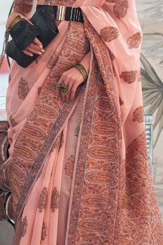 Pink Modal Heavy Kashmiri Handloom Weaving Saree_Kumari Sarees