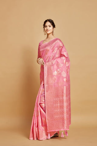 Pink Linen Chanderi Saree_Kumari Sarees