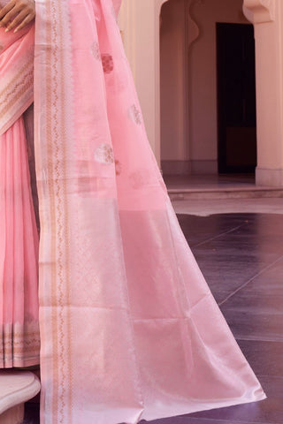 Pink Pure Linen Weaving Saree_Kumari Sarees