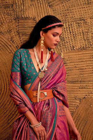 Pink Handloom Weaving Silk Saree_Kumari Sarees