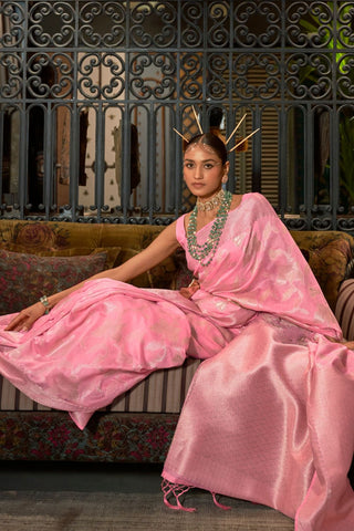 Pink Pure Modal Handloom Weaving Silk Saree_Kumari sarees