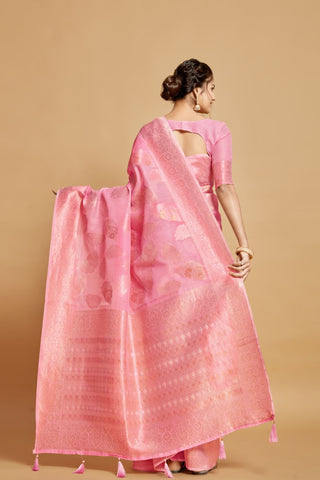 Pink Linen Chanderi Saree_Kumari Sarees