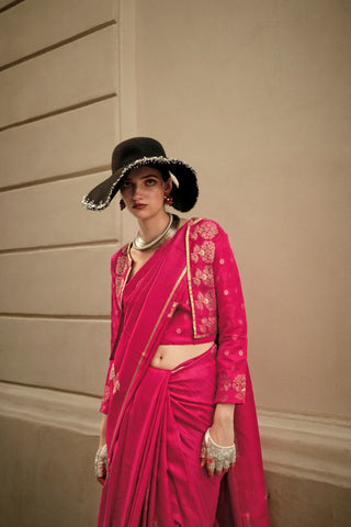 Pink Pure Satin Zari Lining Handloom Weaving Saree_Kumari Sarees