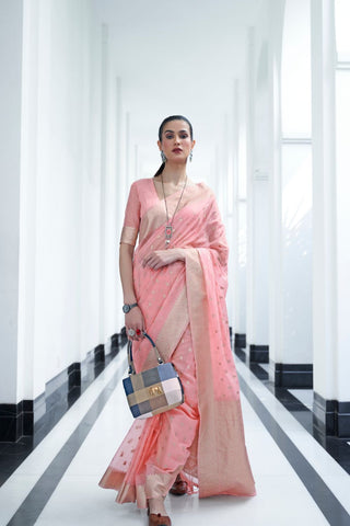 Pink Modal Mukaish Handloom Saree_Kumari Sarees