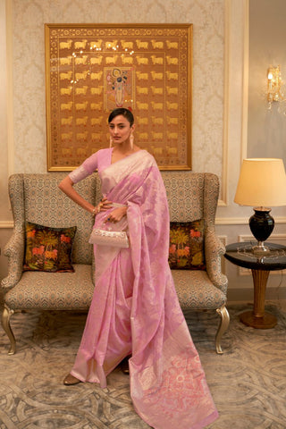 Pink Modal Handloom Weaving Saree_Kumari Sarees