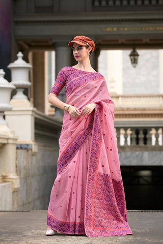 Pink Soft Linen Cotton Saree_Kumari Sarees