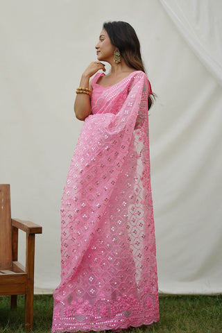 Pink Organza Silk Saree_Kumari Sarees