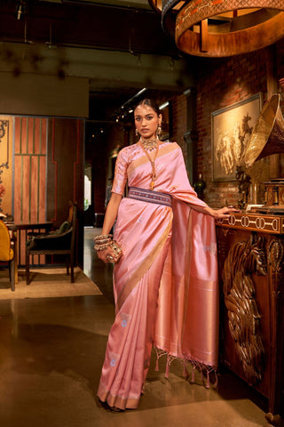 PINK ZARI BASE HANDLOOM WEAVING SILK SAREE