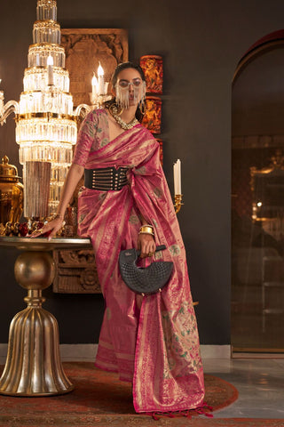 Pink Zari Base Handloom Weaving Silk Saree_Kumari Sarees