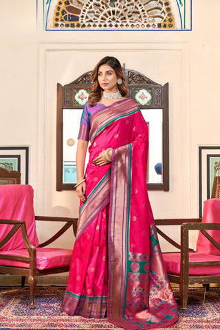 Pink Soft Peshwai Paithani Silk Saree_Kumari Sarees